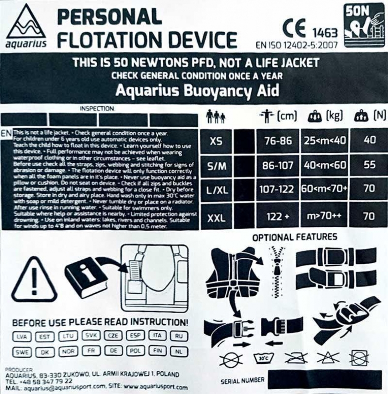 Kamizelka asekuracyjna Aquarius MQ PRO L/XL 70N żółta